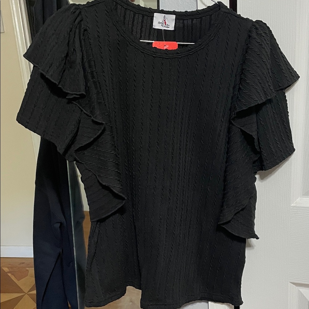 Black Ruffled Sleeve Top